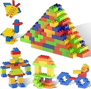 [PicassoTiles] 200 Piece Large Construction Brick Building Blocks STEM Bricks Toy Set Creative Learning Early Education Playset 5 Colors 4 Unique Shapes Mix & Match Toys for Kids Boys Girls Child Age 3+