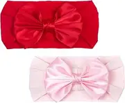 Baby Girls Bow Headband Baby Turban Elastic Headwrap for Newborn Infant Toddler Hair Accessories (Red Pink, One size)