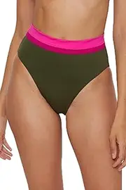[Trina Turk] Women's Monaco Colorblock High Waisted Bikini Bottom, Cheeky Coverage, Swimwear Separates