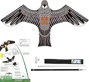 Yomyray Birds Repeller Flying Kite,Simulated Hawk,Flash Reflective Scarer,Wind Power Professional Pigeon Scarer Device for Backyard Lawn and Farm Garden Scarecrow (Kite and Rod-One Set)