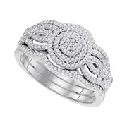 14k White Gold Round Diamond Circle Cluster Bridal Wedding Ring Set 3/8 Cttw