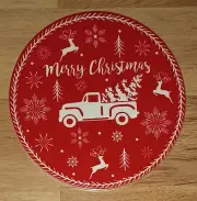 Merry Christmas Round Ceramic Tile Trivet with Cork Backing 7.75” Diameter