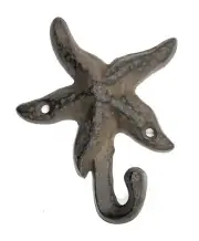 Nautical Rustic Starfish Towel Robe Coat Hook Beach Ocean Cast Iron