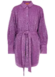 Stine Goya Isolde Embellished Metallic-knit Shirt Dress - Purple - XL (UK 16 / XL) XL (UK 16 / XL)