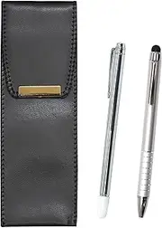 BR-701S-TP04 Eco Leather Pen Case, Metal Instruction Stick and Smartphone Touch φ9 Rotating Ballpoint Pen Set, Silver