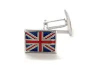 UK Flag Union Jack Flag Cufflinks Silver Rhodium Bullet Backing Red White Blue