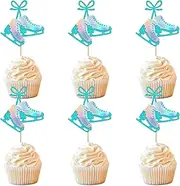 24PCS Ice Skating Cupcake Toppers Ice Sports Skating Shoes Cake Toppers Picks Winter Snowflake Sports Cupcake Picks for Skating Theme Baby Shower Birthday Party Supplies