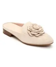 Taryn Rose SZ 6.5 Blythe Soft Beige Silky Suede Mules Slide Flats Flower NEW