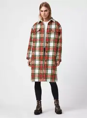 Allsaints Multicoloured Nia Wool Blend Check Jacket Coat Red UK Size 14 RRP £300