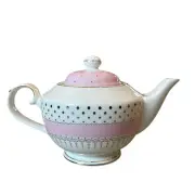 Grace Teaware Fine Porcelain Teapot Pink and White Dots Gold Accents 4 Cups New