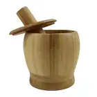 Bamboo Mortar & Pestle with Lid for Grinding Garlic Spices Herb Ginger Peppercor