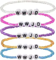 [Pingyongchang] WWJD Bracelets Colorful Beaded Elastic Bracelets for Women What Would Jesus Layered Letter Bracelets Inspirational Religious Reminder for Teen Girls Gifts Jewelry