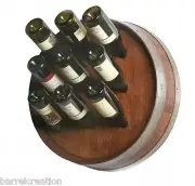 1/4 Wine Barrel Head Wine Bottle Rack Holds 9 Wine Bottles Wall Mount, By WBC