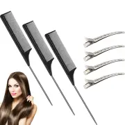 3 Pcs Rat Tail Combs Carbon Fiber Teasing Combs with Stainless Steel Pintail Hea