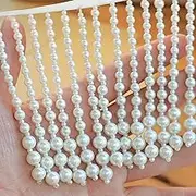Fringe Trim，Curtain Tassels， Beaded Pendant Ribbon Lace Hanging Pearl Beads Tassel Fringe Wedding Dress Clothing Decoration DIY Curtain Sewing Trim(White,1 Yard)