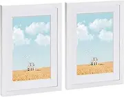 2x White A4 (8" x 12") Photo Frames with White A5 Mount - Glass Home Kitchen Picture Wall Hanging Landscape Display with Stand - By Nicola Spring