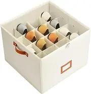 Shoe Organizer for Closet, Fabric Shoe Storage Boxes with Clear Cover, Adjustable Dividers for Shoe Storage, Foldable Space-Saving Storage Container Bins, Fits 8-16 Pairs, Beige, 1-Pack