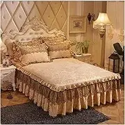 Skirt Ruffled Bed Skirt, Velvet Bed Sheets Pack of 3 with Bed Skirt and Pillowcases Multicolor Multiple Sizes(Camal,3pcs Design 150x200)