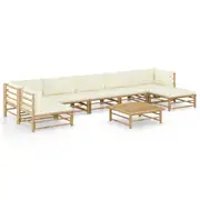 8 Piece Garden Lounge Set with Cream White Cushions Bamboo vidaXL