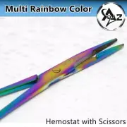 Hemostat with Scissors 5.5" MULTI TITANIUM RAINBOW COLOR Stainless Steel