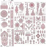 12PCS Brown Red Lace Temporary Tattoos Waterproof Fake Tattoos Temporary Tattoo Kits Mandala Flower Tattoo Stickers Women Girls Arm Body Art Indian Red Tattoo Stickers Suitable for Women Girls