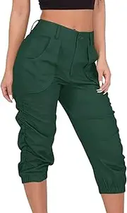 [WAJCSHFS] Pants for Women Hiking Casual Pants Baggy Lightweight Pants for Women Cargo Capris Pants with Pockets, Z05-green
