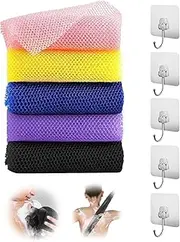 Proxima Direct 5 Pack 80 x 30CM African Net Sponge with 5 Hooks African Exfoliating Net African Bath Sponge African Scrubbing Long Net Rag African Wash Net Shower Body Scrubber for Daily Shower Bathing