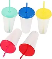 GRADENEVE 5pcs Color Changing Tumblers with Lids and Straws Reusable Cups for Coffee Juice and Smoothies Fun Drinkware for Office and Parties