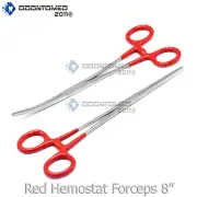 8" Fishing Hemostat Forceps Str + Cvd Clamps Red PVC Dep Handle Stainless Steel