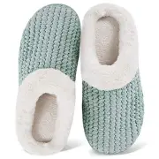 Women's Memory Foam Slippers Comfort Wool-Like Plush Fleece Lined 9 Green