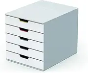 DURABLE Desktop Drawer Organizer (VARICOLOR Mix 5 Compartments with Removable Labels) 11" w x 14" d x 11.375" h, White & Multicolored (762527)
