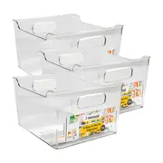 3x Kemasi Clear Fridge & Pantry Space Saver Storage Organiser Tub Basket 25x23cm