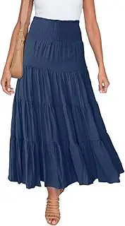 [HAEOF] Women's 2024 Summer Elastic High Waist Boho Maxi Skirt Casual Drawstring A Line Flowy Long Skirts