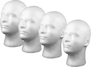 kowaku 4x Male Foam Mannequin Head Model with Stand, White Display