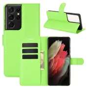 For Samsung Galaxy S21 Ultra Case Lychee Folio PU Leather Wallet Cover, Green