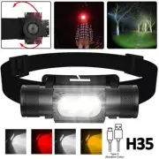 Super Bright LED Headlamp Head Torch 1920LM White+Red/Yellow Light USB Charging