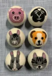 Wool Dryer Balls Fabric Softener Wrinkles Free Laundry 6-Pack, Farm Animals New