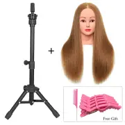 Hairdressing Training Head with Wig Stand Tripod, Dark Brown Mannequin Head with