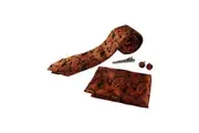 Mens Orange & Black Boho Paisley Matching Neck Tie, Pocket Square, Cuff Links And Tie Clip Set
