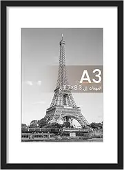 [upsimples] A3 Picture Frame, Display Pictures 8.3x11.7 with Mat or 11.7 x 16.5 Without, Wall Hanging Poster Frames, Black, 1 Pack