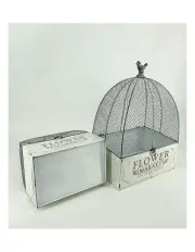 [Willow & Silk] Metal Flower Market Cloche Pot Planter Cages Set of 2 46/36cm in White