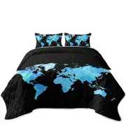 Blue World Map Coverlet