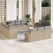 12 Piece Garden Sofa Set with Cushions Beige Poly Rattan, Furniture Sets, Patio Furniture