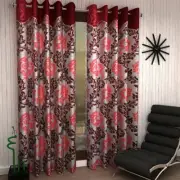 New 2 Piece Eyelet Polyester Door Curtain Set - 7 feet Maroon