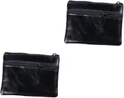 [Amosfun] 2pcs Leather Card Holder Key Pouch Zipper Coin Purse Mini Wallet for Credit Cards Daily Carry School Work