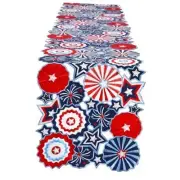 Embroidered Patriotic July 4th Table Runner, Red White Blue 13 x 68 inches