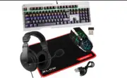 Professional LED RGB Keyboard Mouse Pad Headphones Set Gaming Pack Grey Black