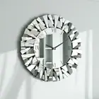 Sunburst Silver Mirror Decorative Large Clock Oversize Mirrored Glass Wall Clock