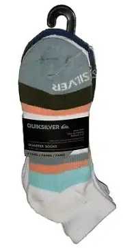 Quicksilver Quarter Socks 5 Pair Men 6-12 White Blue Green w Toe Logo Surf NEW!