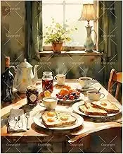 Country Kitchen Paint by Numbers Kit for Adults - DIY Rustic Breakfast Table Scene Painting on Canvas 16x20 Inches, Acrylic Paint Set, Suitable for Beginners,Art for Home Decoration or Gifts